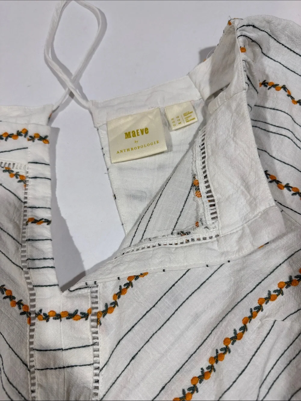 Anthropologie Maeve Fruit Puff-Sleeved Top Embroidered Chevron Split-Neck Top 12